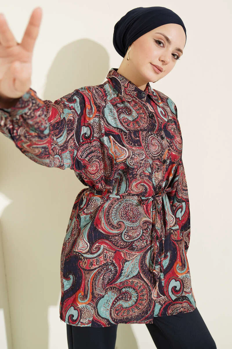 Mixed Pattern Tie Waist Shirt Assortment 15 wholesale shirt - Hicabistan Turkey factory