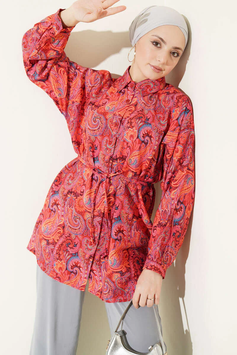 Mixed Pattern Tie Waist Shirt Assortment 15 wholesale shirt view 10 - Hicabistan Turkey factory
