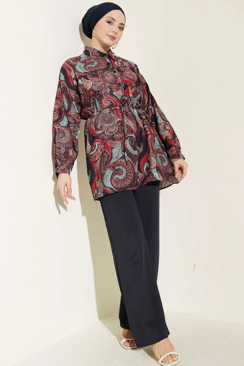 Mixed Pattern Tie Waist Shirt Assortment 15 wholesale shirt view 2 - Hicabistan Turkey factory