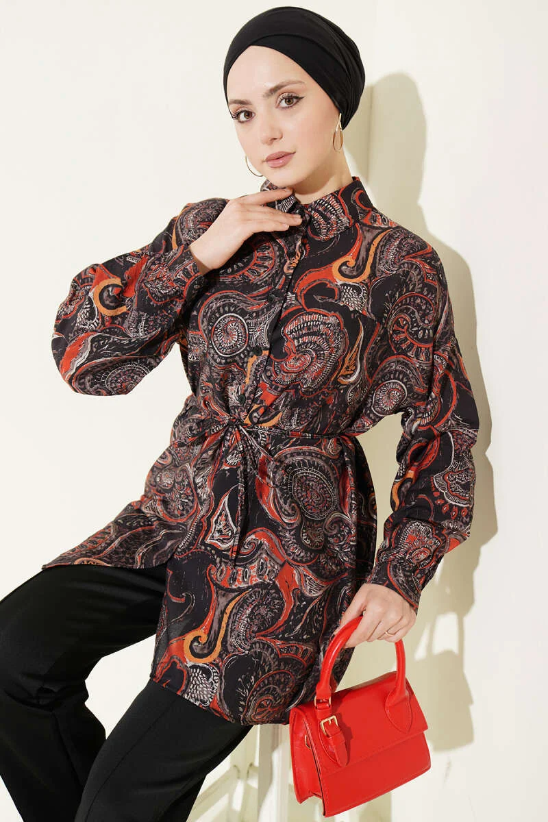 Mixed Pattern Tie Waist Shirt Assortment 15 wholesale shirt view 8 - Hicabistan Turkey factory