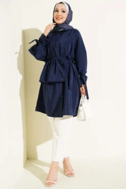 Alternative view of Removable Wide Collar Long Shirt Navy Blue