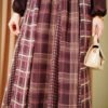 Mixed Check Pattern Chiffon Skirt Brown wholesale skirt view 4 - Hicabistan Turkey factory