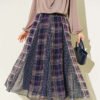 Mixed Check Pattern Chiffon Skirt Navy Blue en gros skirt - Hicabistan usine Turquie