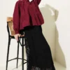 Tiered Drawstring Shirt Burgundy all'ingrosso shirt view 2 - Hicabistan fabbrica Turchia