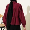 Tiered Drawstring Shirt Burgundy all'ingrosso shirt view 3 - Hicabistan fabbrica Turchia