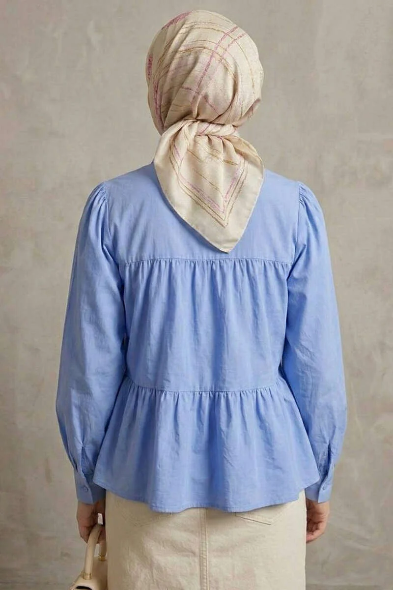 Tiered Drawstring Shirt Blue - immagine 3