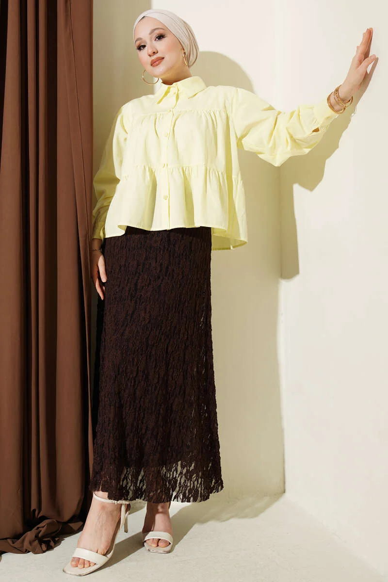 Tiered Drawstring Shirt Yellow – Bild 2