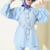 Collared Tie Belted Two-Piece Set Baby Blue