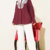 Butterfly Lace Detail Shirt Burgundy wholesale shirt view 2 - Hicabistan Turkey factory