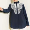 Butterfly Lace Detail Shirt Navy Blue