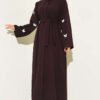 Butterfly Pearl Belted Abaya Brown