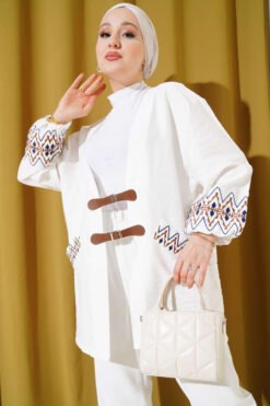 Belted Embroidered Kimono White