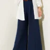 Belted Wide Leg Pants Navy Blue