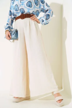 Alternative view of Belt Detail Flared Trousers Beige