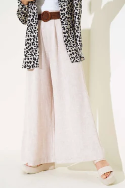 Alternative view of Belt Detail Flared Trousers Beige