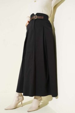 Belted Button Skirt Black