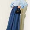 Belted Elastic Waist Flared Skirt Navy Blue Großhandel skirt view 2 - Hicabistan Türkei Fabrik