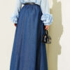 Belted Elastic Waist Flared Skirt Navy Blue Großhandel skirt view 3 - Hicabistan Türkei Fabrik