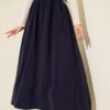 Belted Elastic Waist Tencel Skirt Navy Blue