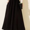 Belted Elastic Waist Tencel Skirt Black