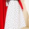 Belted Waist Pleated Polka Dot Skirt White