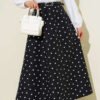Belted Waist Pleated Polka Dot Skirt Black wholesale skirt - Hicabistan Turkey factory