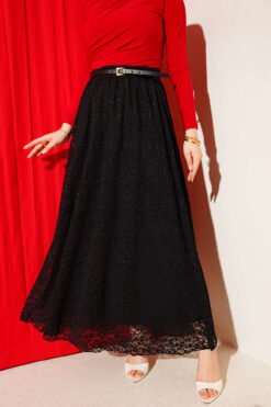 Elastic Waist Lace Skirt Black groothandel skirt - Hicabistan Turkije fabriek