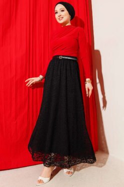 Elastic Waist Lace Skirt Black groothandel skirt view 2 - Hicabistan Turkije fabriek