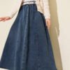 Belted Elastic Waist Denim Skirt Blue