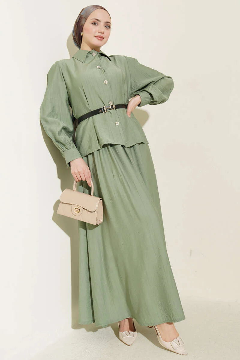 Belted Pleated Skirt Two-Piece Set