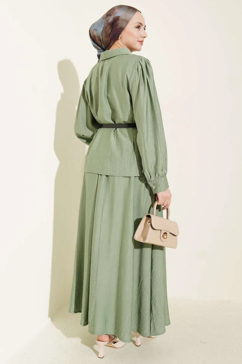 Belted Pleated Skirt Two-Piece Set - Image 3