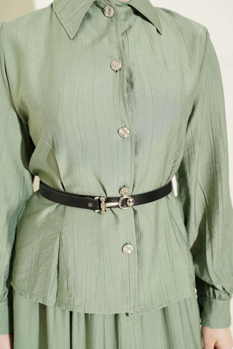 Belted Pleated Skirt Two-Piece Set - Image 4