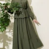 Belted Pleated Skirt Two-Piece Set Khaki
