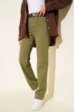 Belted Tapered Jeans Khaki