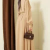 Belted Button-Up Modal Dress Camel groothandel dress view 3 - Hicabistan Turkije fabriek