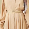 Belted Button-Up Modal Dress Camel groothandel dress view 4 - Hicabistan Turkije fabriek