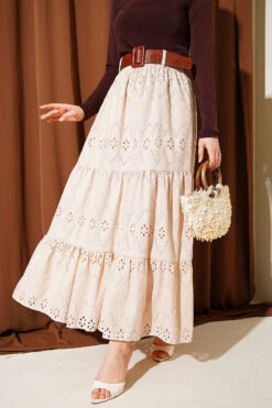 Belted Ruffled Skirt Beige