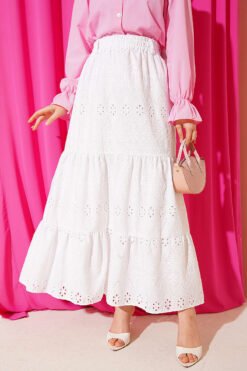 Belted Ruffled Skirt White