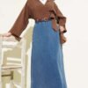 Belted Pocket Elastic Waist Denim Skirt Blue wholesale skirt view 2 - Hicabistan Turkey factory