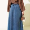 Belted Pocket Elastic Waist Denim Skirt Blue wholesale skirt view 3 - Hicabistan Turkey factory