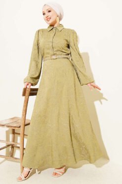 Belted Floral Embroidered Button Dress