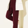Belted Button Wide Leg Trousers Burgundy