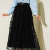 Belted Lace Detail Skirt Black groothandel skirt - Hicabistan Turkije fabriek