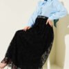 Belted Lace Detail Skirt Black al por mayor skirt view 2 - Hicabistan fábrica Turquía
