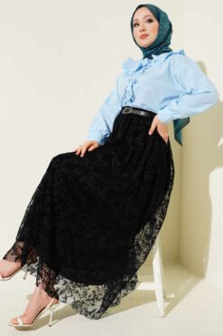 Vue alternative de Belted Lace Detail Skirt Black