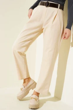 Alternative view of Belted Slim Fit Gabardine Trousers Beige