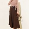 Belted Stitch Detail Flared Skirt Brown بالجملة skirt view 2 - Hicabistan مصنع تركيا