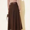 Belted Stitch Detail Flared Skirt Brown بالجملة skirt view 3 - Hicabistan مصنع تركيا