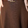 Belted Stitch Detail Flared Skirt Brown بالجملة skirt view 4 - Hicabistan مصنع تركيا