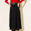 Belted Stitch Detail Flared Skirt Black al por mayor skirt - Hicabistan fábrica Turquía